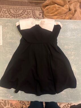 City Studio Black Dress with White Bow Accent